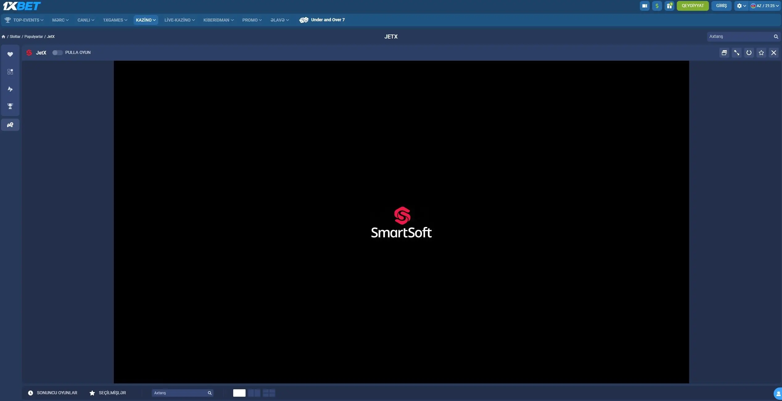 JetX oyun – 1xBet-də SmartSoft tərəfindən hazırlanan JetX oyununun yüklənmə ekranı