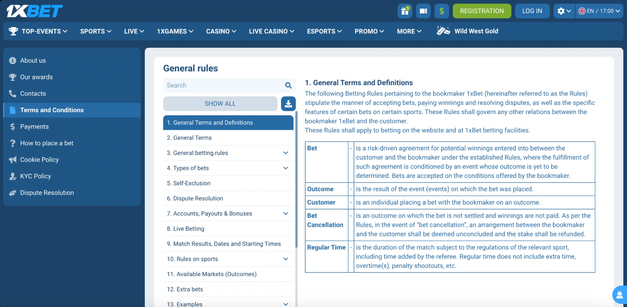 1xBet Registration Terms and Conditions