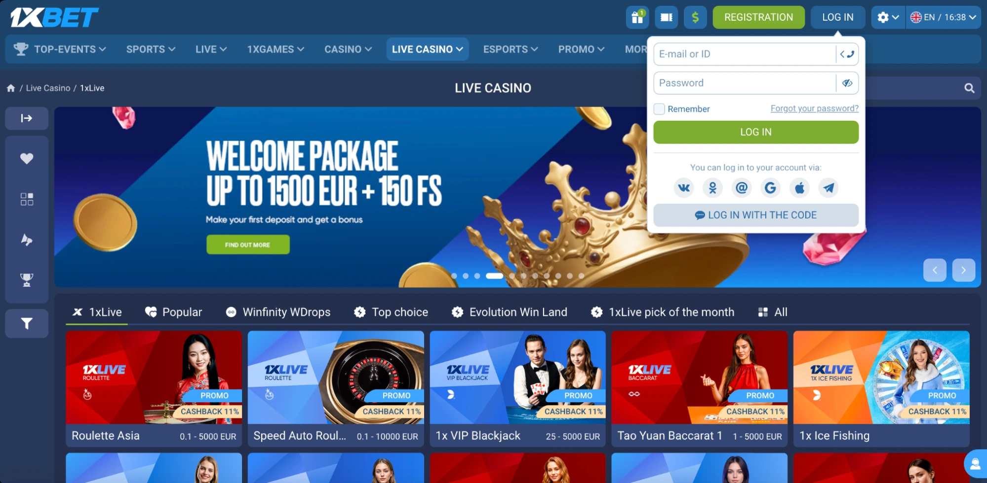 1xBet Live Casino Login