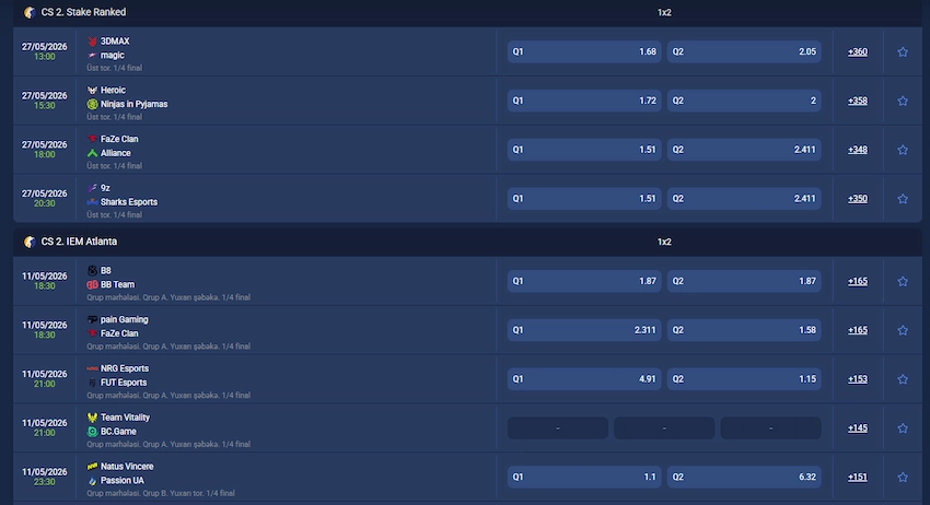 1xBet-də CS2 Turnuvaları
